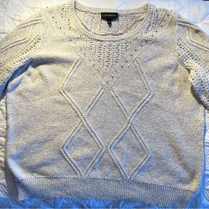 Lane Bryant Women's Beige Pointelle Spike Studded‎ Cable Knit Sweater Size 22/24